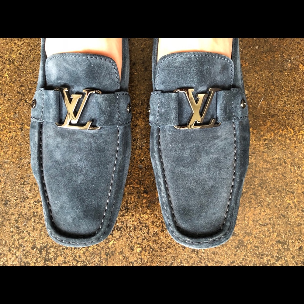 Louis Vuitton Monte Carlo blue suede loafers